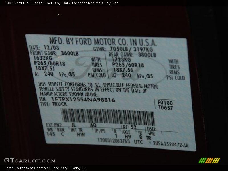 Dark Toreador Red Metallic / Tan 2004 Ford F150 Lariat SuperCab