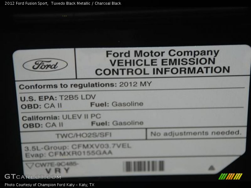 Tuxedo Black Metallic / Charcoal Black 2012 Ford Fusion Sport
