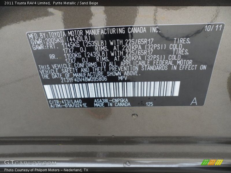 Pyrite Metallic / Sand Beige 2011 Toyota RAV4 Limited