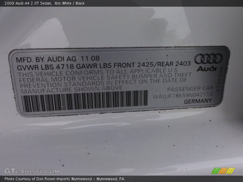 Ibis White / Black 2009 Audi A4 2.0T Sedan