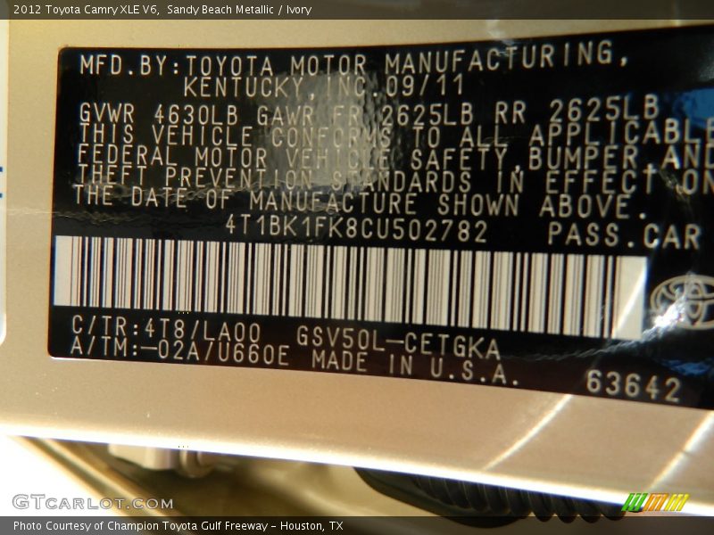Sandy Beach Metallic / Ivory 2012 Toyota Camry XLE V6