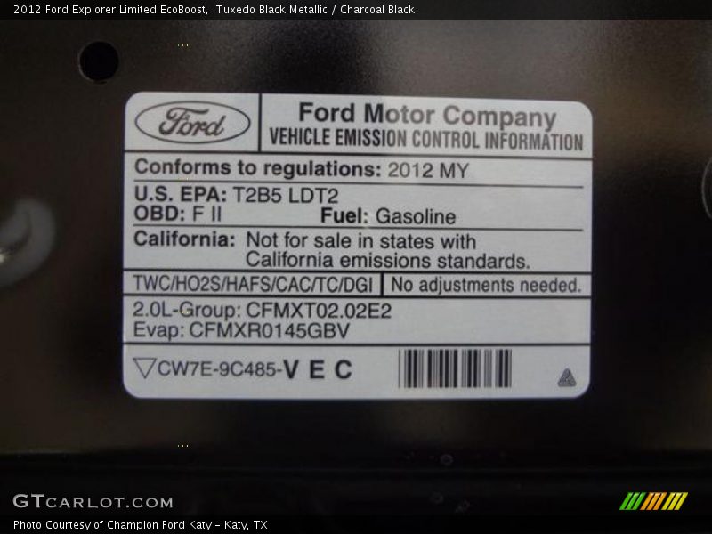 Tuxedo Black Metallic / Charcoal Black 2012 Ford Explorer Limited EcoBoost