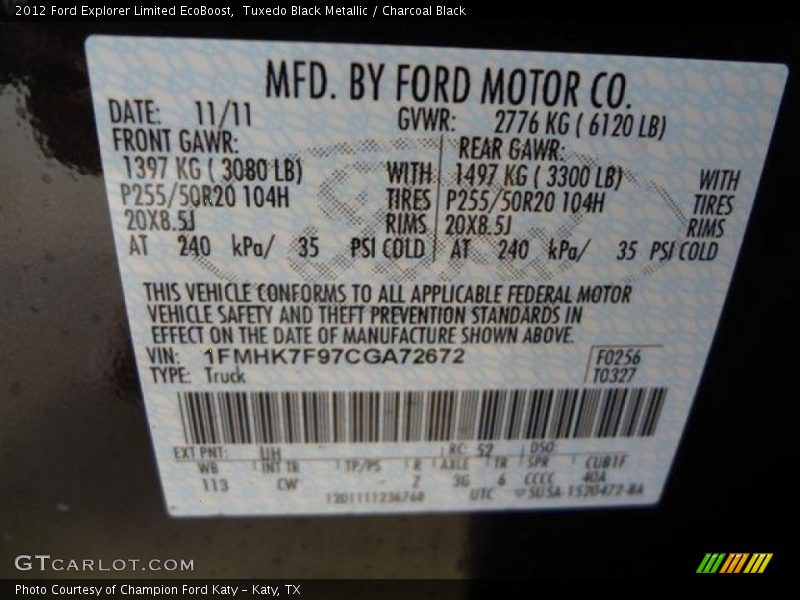 Tuxedo Black Metallic / Charcoal Black 2012 Ford Explorer Limited EcoBoost