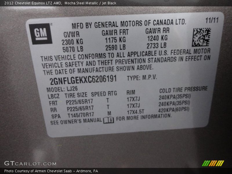 Mocha Steel Metallic / Jet Black 2012 Chevrolet Equinox LTZ AWD