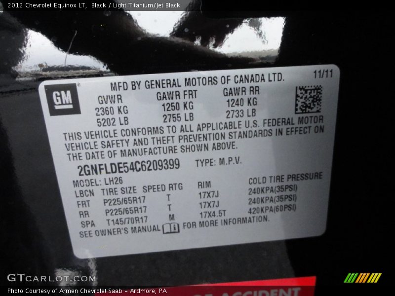 Black / Light Titanium/Jet Black 2012 Chevrolet Equinox LT