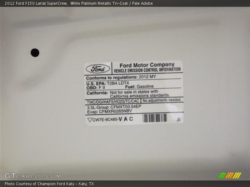 White Platinum Metallic Tri-Coat / Pale Adobe 2012 Ford F150 Lariat SuperCrew