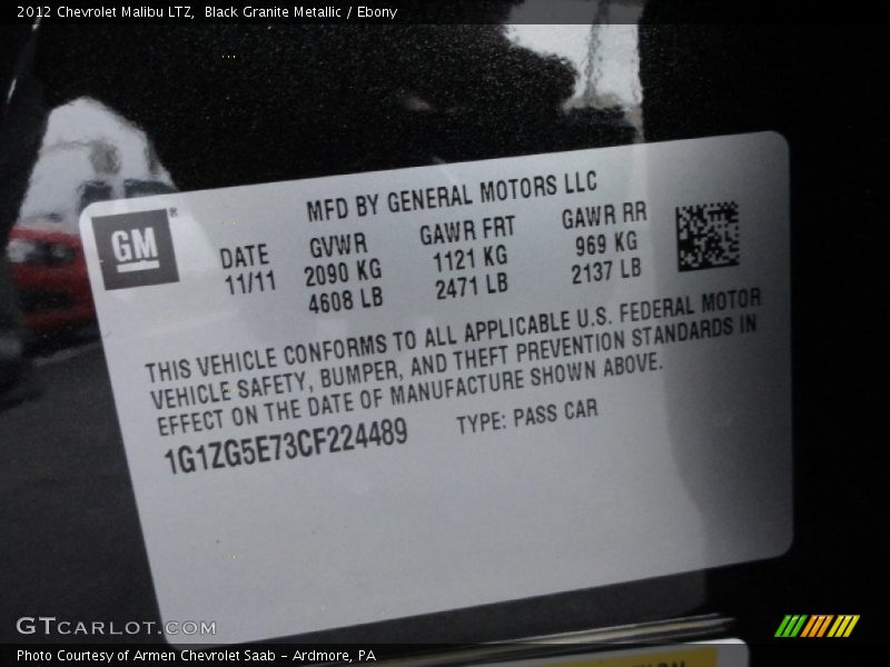 Black Granite Metallic / Ebony 2012 Chevrolet Malibu LTZ