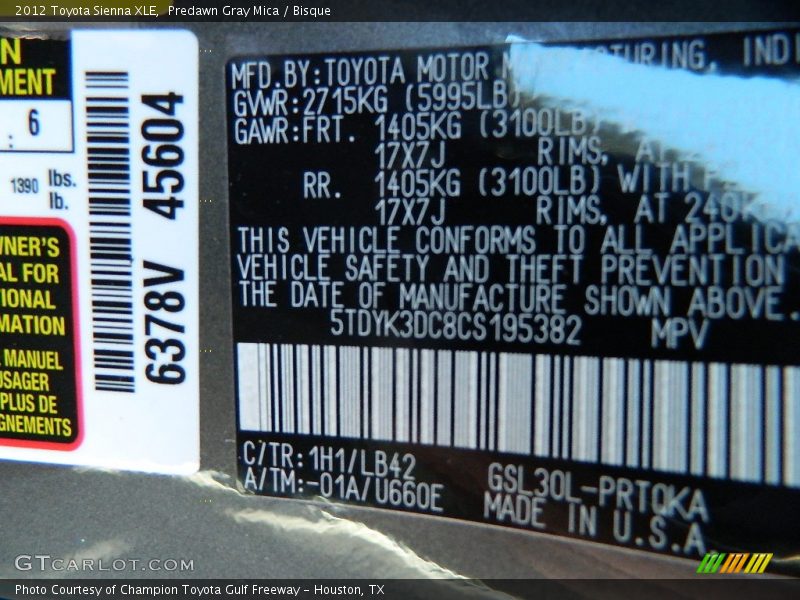 Predawn Gray Mica / Bisque 2012 Toyota Sienna XLE