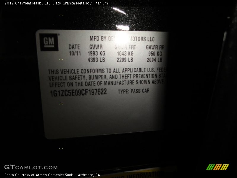 Black Granite Metallic / Titanium 2012 Chevrolet Malibu LT