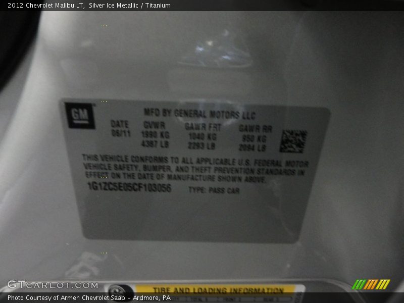 Silver Ice Metallic / Titanium 2012 Chevrolet Malibu LT