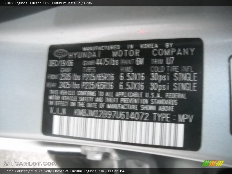 Platinum Metallic / Gray 2007 Hyundai Tucson GLS