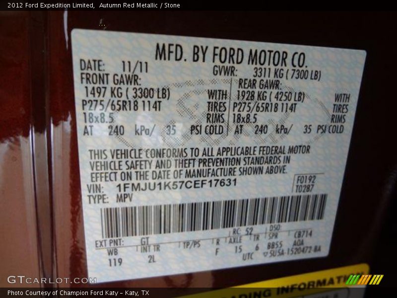 Autumn Red Metallic / Stone 2012 Ford Expedition Limited