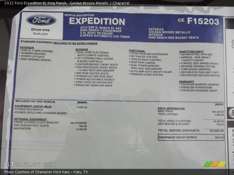  2012 Expedition EL King Ranch Window Sticker