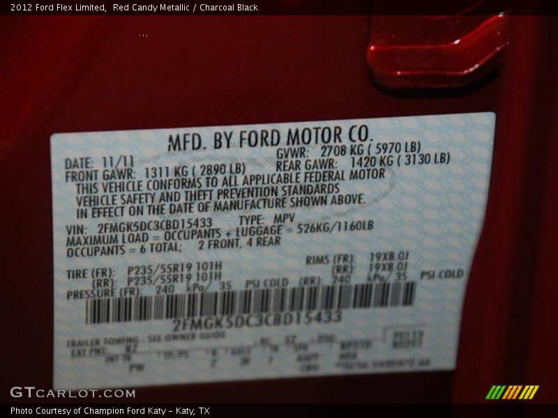 Red Candy Metallic / Charcoal Black 2012 Ford Flex Limited
