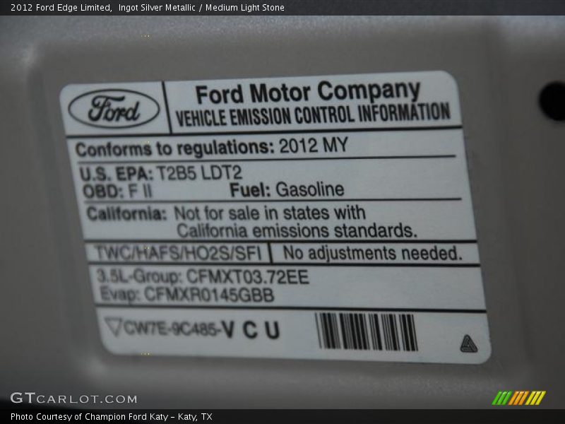 Ingot Silver Metallic / Medium Light Stone 2012 Ford Edge Limited