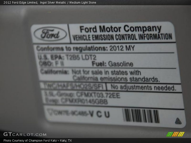 Ingot Silver Metallic / Medium Light Stone 2012 Ford Edge Limited