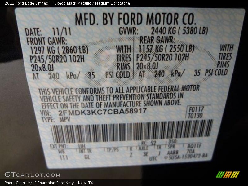 Tuxedo Black Metallic / Medium Light Stone 2012 Ford Edge Limited