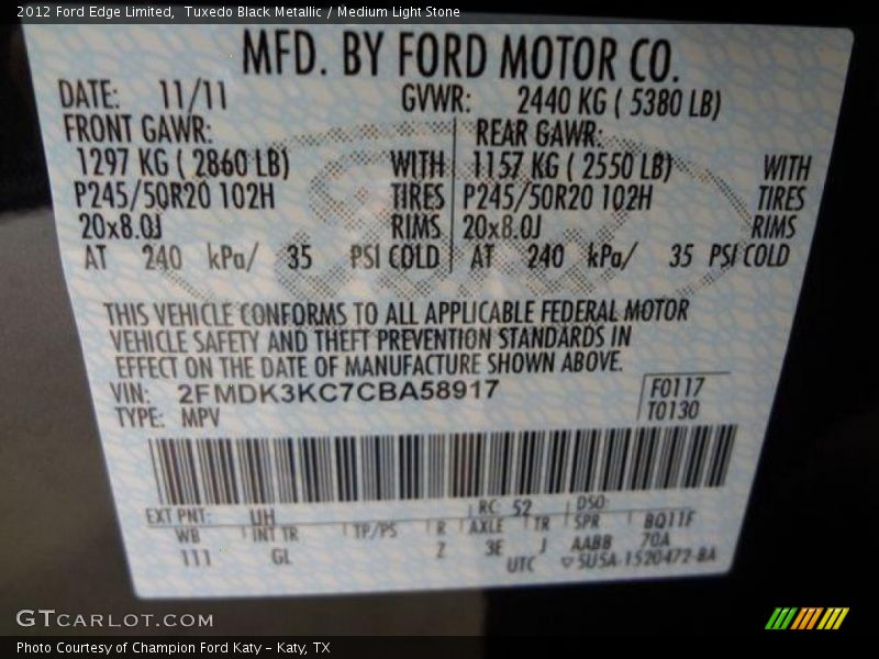 Tuxedo Black Metallic / Medium Light Stone 2012 Ford Edge Limited