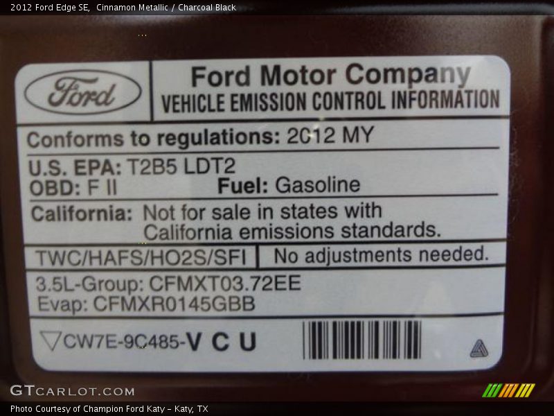 Cinnamon Metallic / Charcoal Black 2012 Ford Edge SE