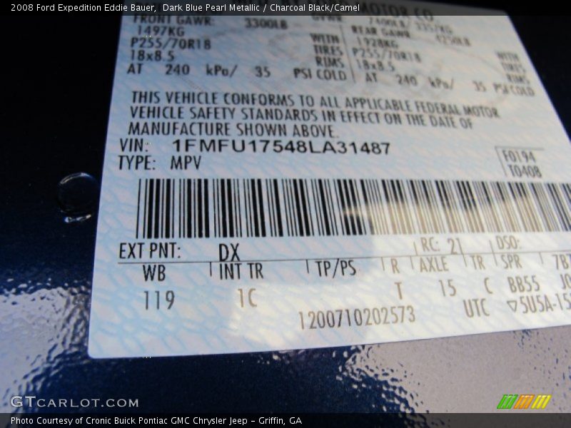 Dark Blue Pearl Metallic / Charcoal Black/Camel 2008 Ford Expedition Eddie Bauer