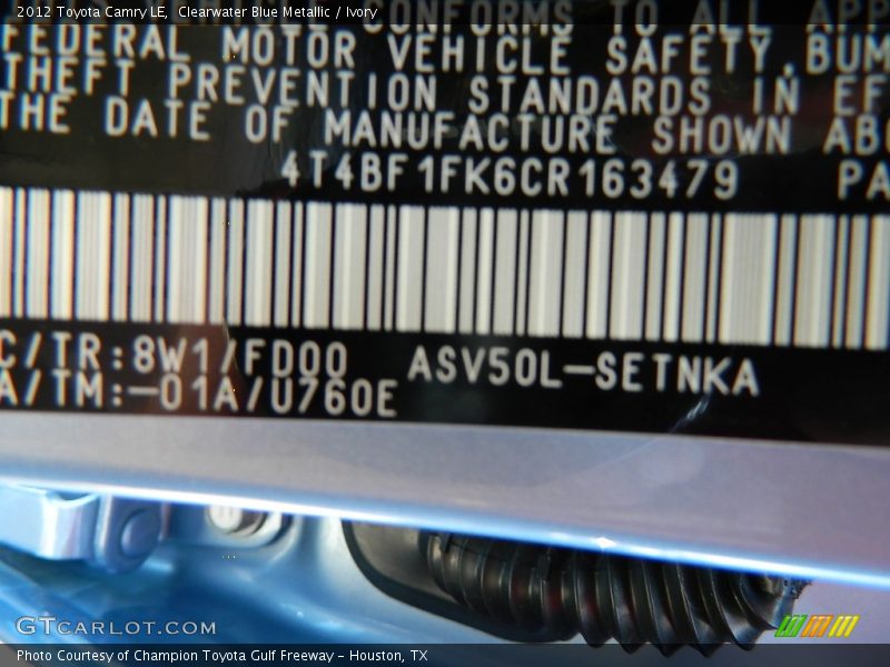 Clearwater Blue Metallic / Ivory 2012 Toyota Camry LE