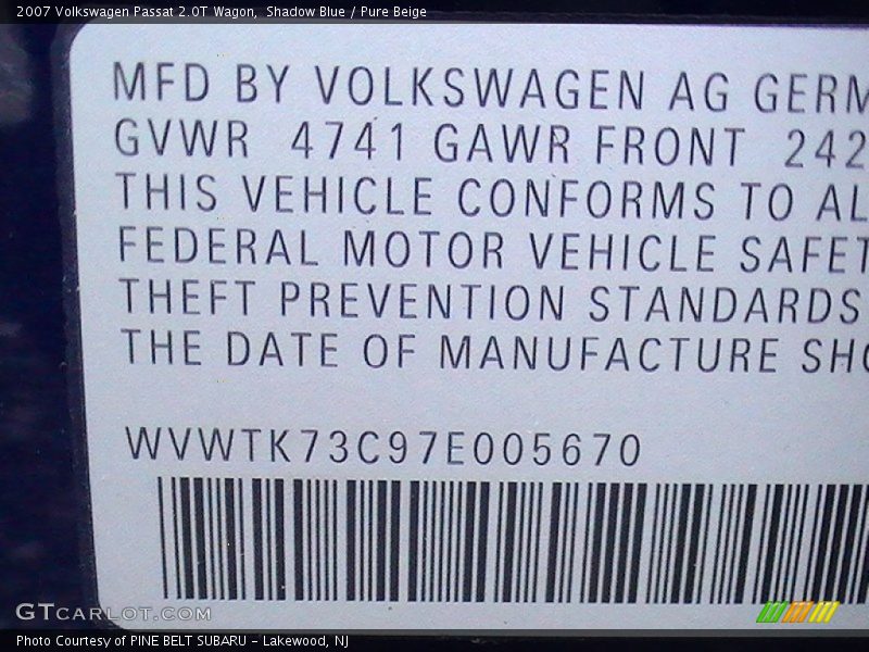 Shadow Blue / Pure Beige 2007 Volkswagen Passat 2.0T Wagon