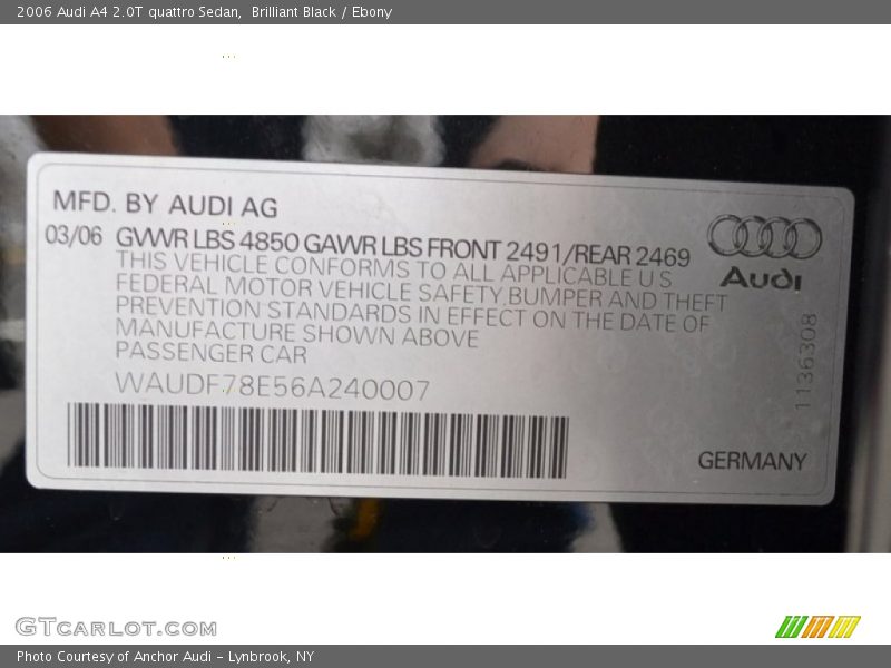 Brilliant Black / Ebony 2006 Audi A4 2.0T quattro Sedan