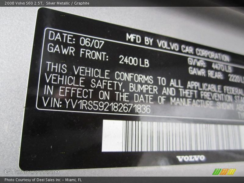 Silver Metallic / Graphite 2008 Volvo S60 2.5T