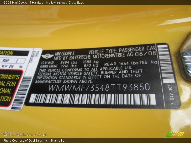 Mellow Yellow / Grey/Black 2008 Mini Cooper S Hardtop