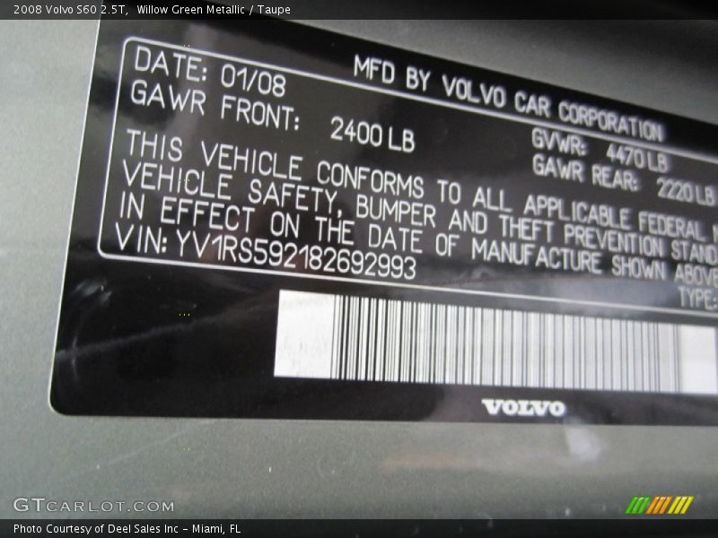 Willow Green Metallic / Taupe 2008 Volvo S60 2.5T