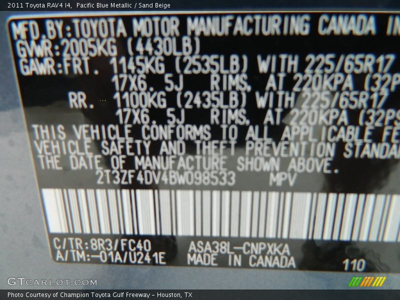 Pacific Blue Metallic / Sand Beige 2011 Toyota RAV4 I4