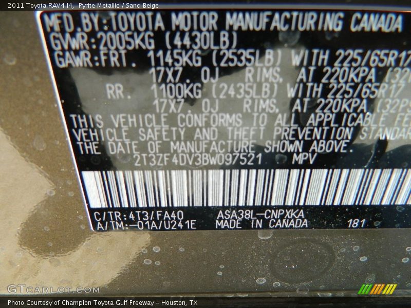 Pyrite Metallic / Sand Beige 2011 Toyota RAV4 I4