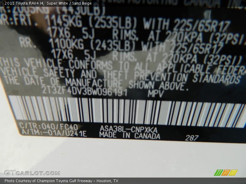 Super White / Sand Beige 2011 Toyota RAV4 I4