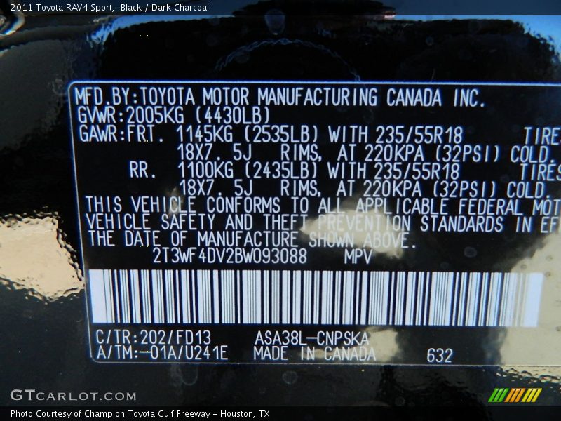 Black / Dark Charcoal 2011 Toyota RAV4 Sport