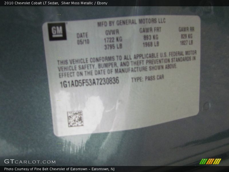 Silver Moss Metallic / Ebony 2010 Chevrolet Cobalt LT Sedan