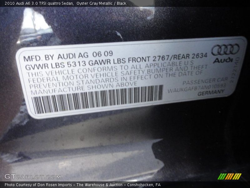 Oyster Gray Metallic / Black 2010 Audi A6 3.0 TFSI quattro Sedan