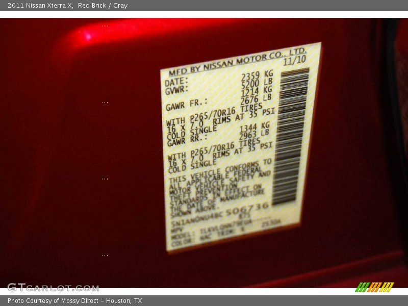 Red Brick / Gray 2011 Nissan Xterra X