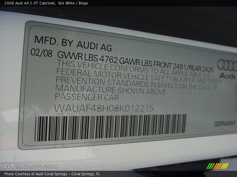 Ibis White / Beige 2008 Audi A4 2.0T Cabriolet