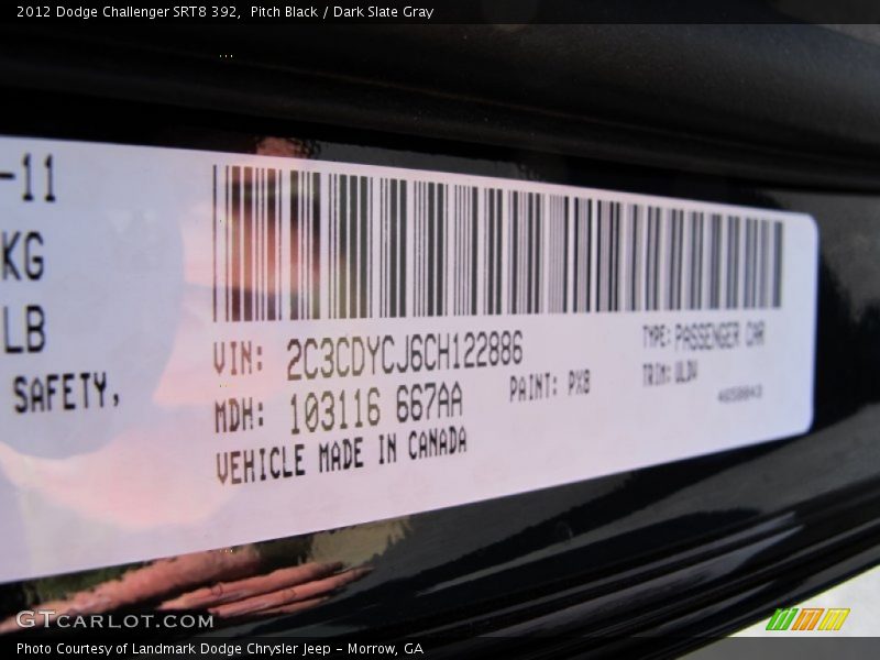 Pitch Black / Dark Slate Gray 2012 Dodge Challenger SRT8 392