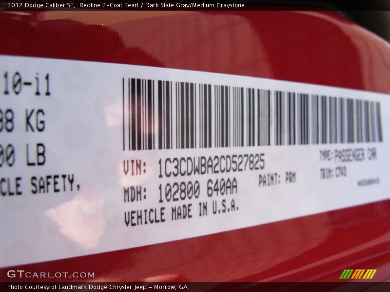 2012 Caliber SE Redline 2-Coat Pearl Color Code PRM