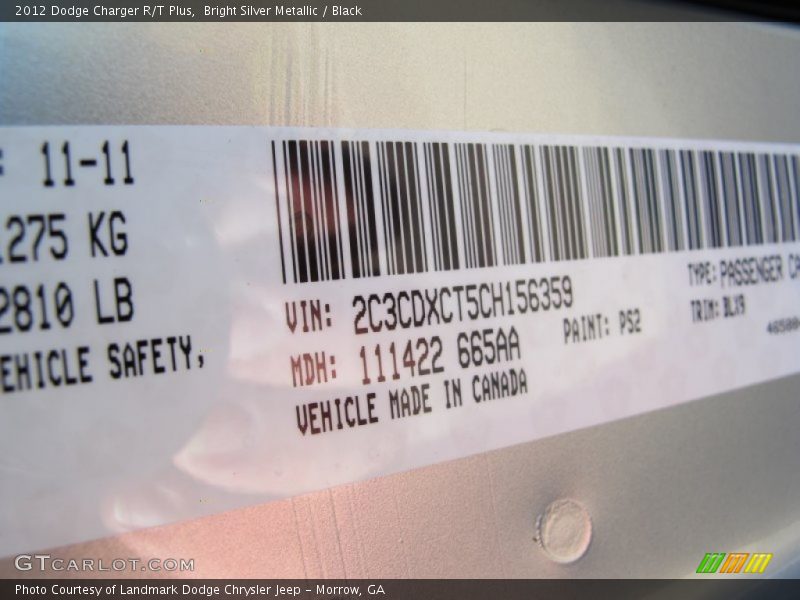 2012 Charger R/T Plus Bright Silver Metallic Color Code PS2