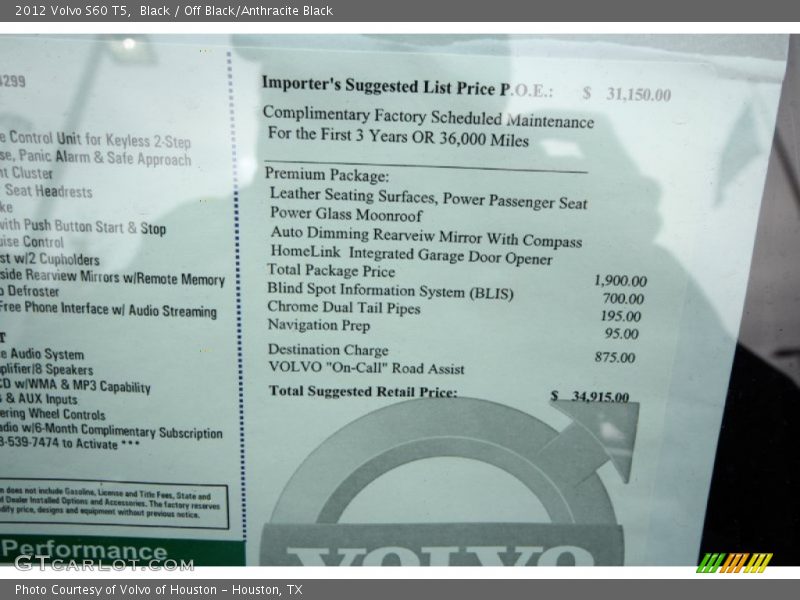 Black / Off Black/Anthracite Black 2012 Volvo S60 T5