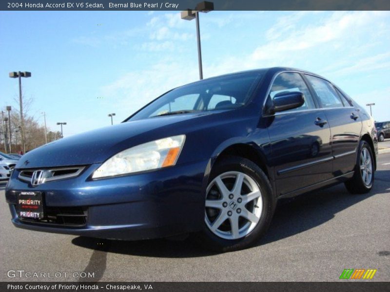 Eternal Blue Pearl / Gray 2004 Honda Accord EX V6 Sedan