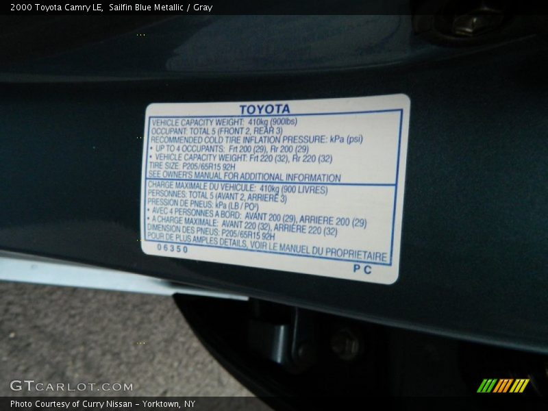 Sailfin Blue Metallic / Gray 2000 Toyota Camry LE