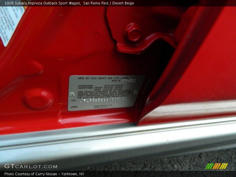 San Remo Red / Desert Beige 2006 Subaru Impreza Outback Sport Wagon