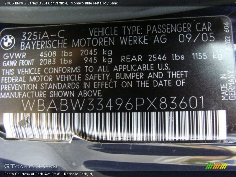 Monaco Blue Metallic / Sand 2006 BMW 3 Series 325i Convertible