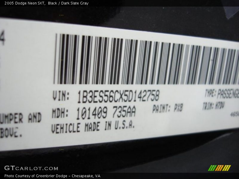 Black / Dark Slate Gray 2005 Dodge Neon SXT