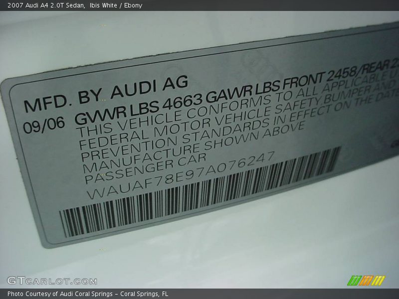 Ibis White / Ebony 2007 Audi A4 2.0T Sedan