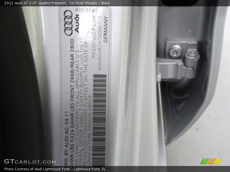 Ice Silver Metallic / Black 2012 Audi A7 3.0T quattro Premium