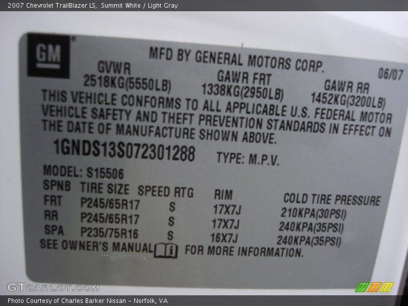 Summit White / Light Gray 2007 Chevrolet TrailBlazer LS